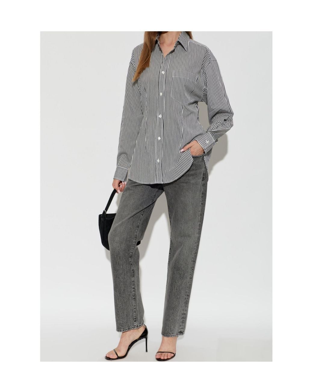 Agolde Gray Cinch Striped Button-Up Shirt