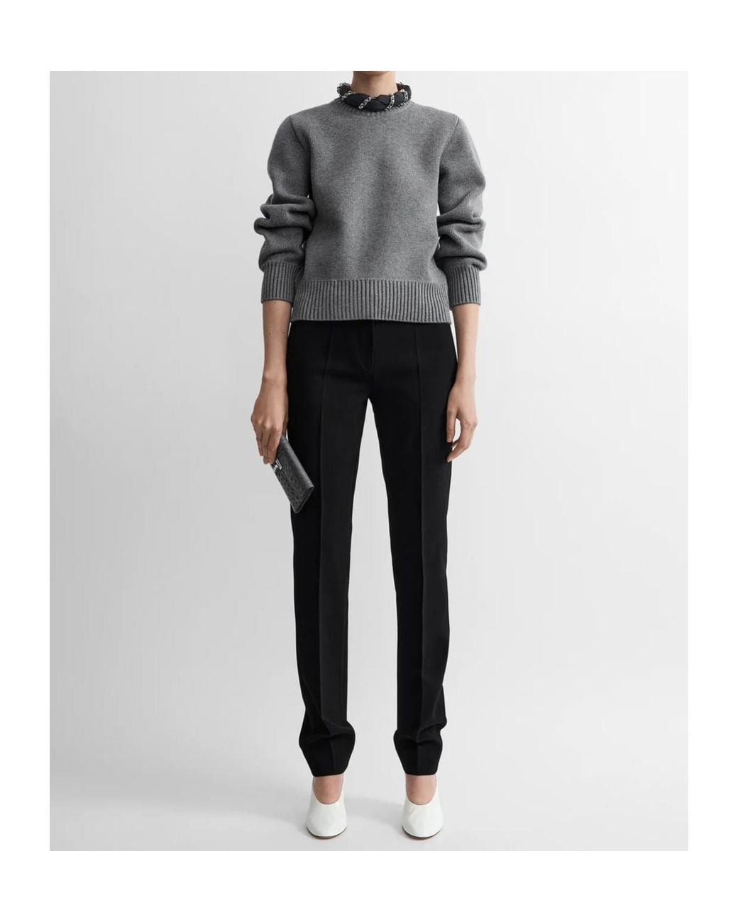Totême Gray Cropped Knit Sweater