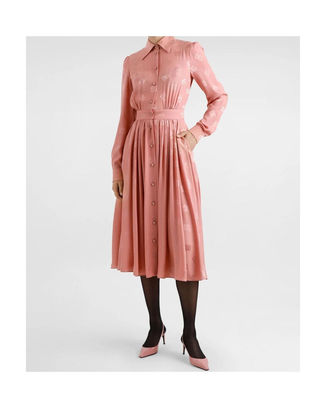 Dolce & Gabbana Pink Dg Logo Jacquard Shirt Dress