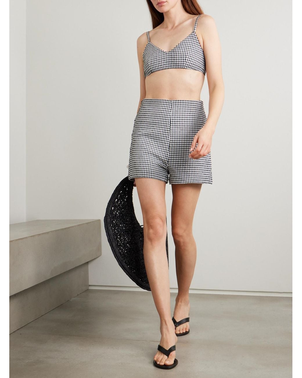 Rohe Gray Gingham Seersucker Bralette