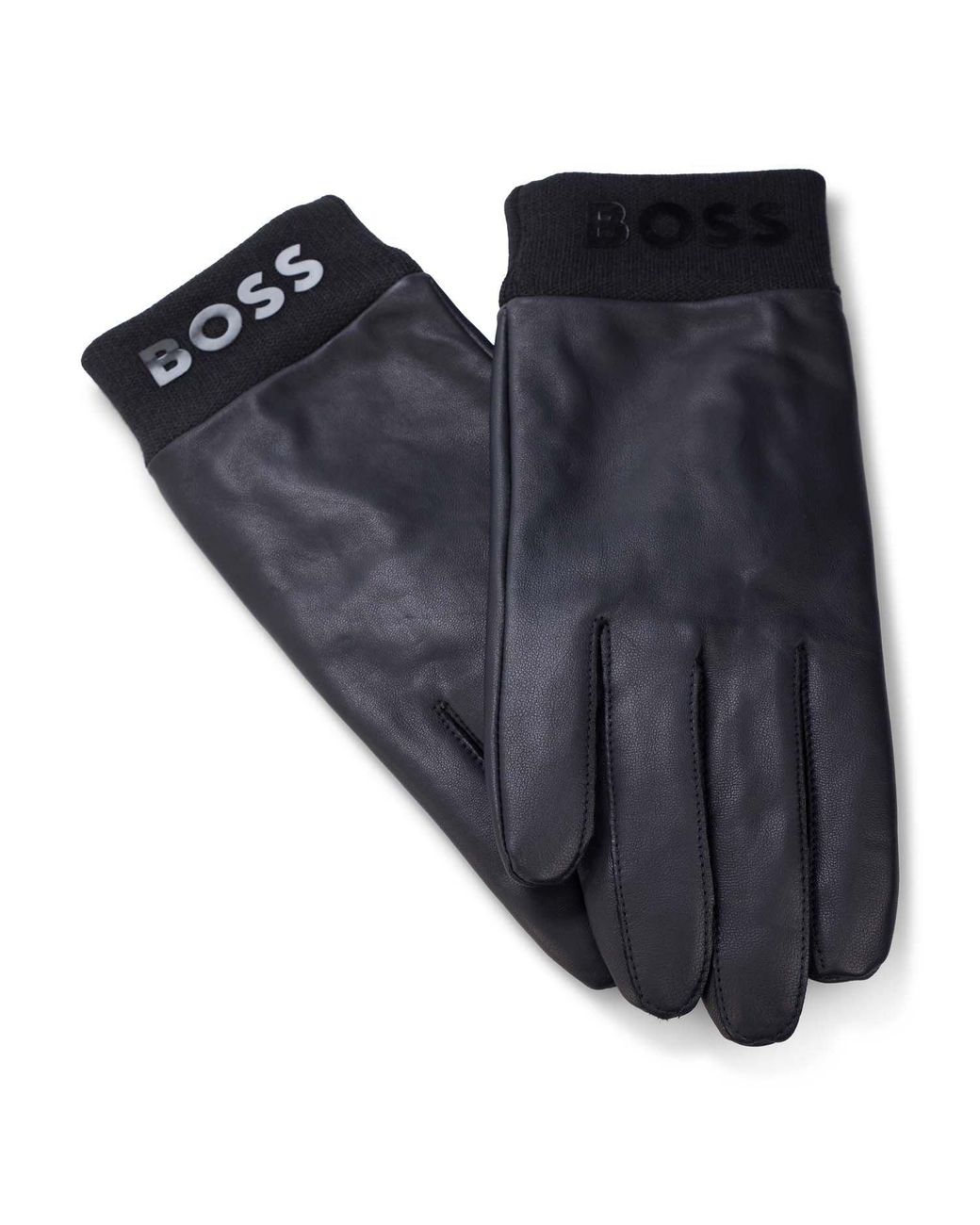 Boss Blue Leather Gloves for men