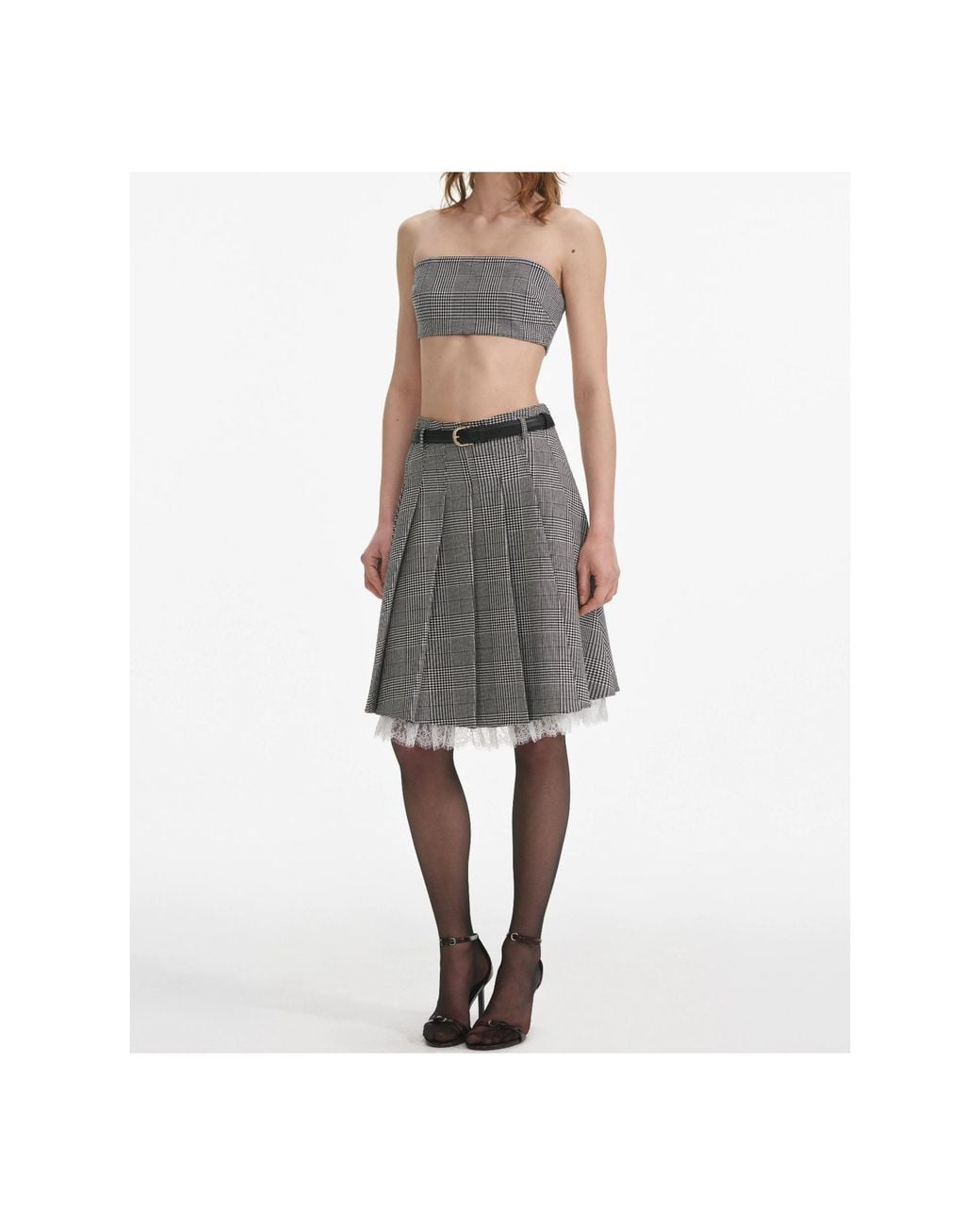 Self-Portrait Gray Prince Of Wales-Check Skirt
