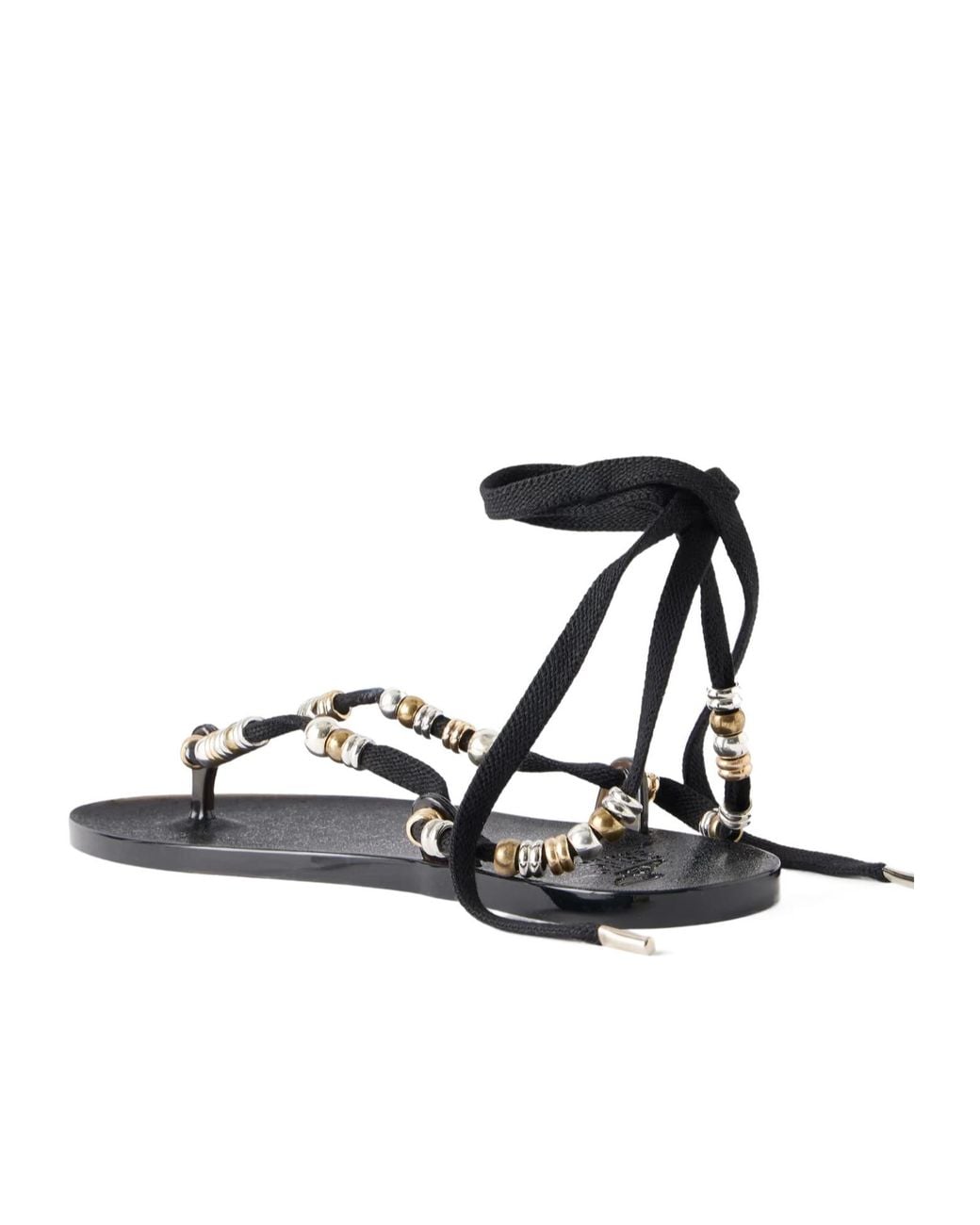 Ancient Greek Sandals Black Bead-Embellished Lace-Up Sandals