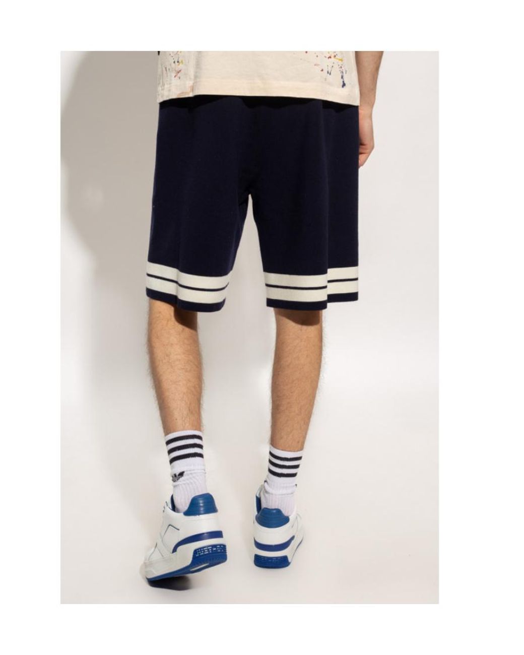 Palm Angels Blue Horizontal-Stripe Print Shorts for men
