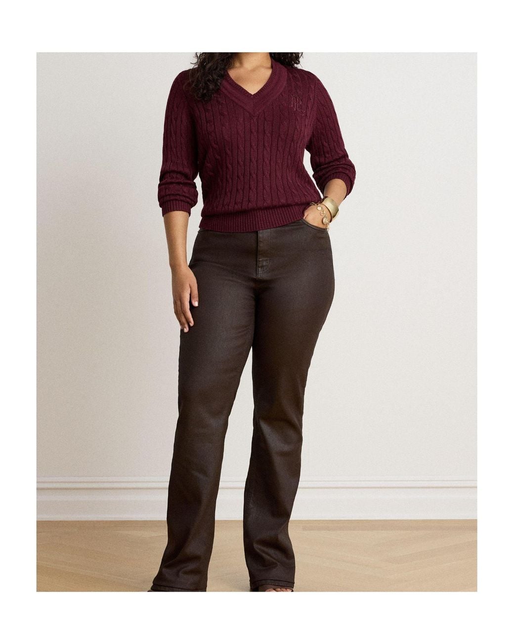 Ralph Lauren Red V-Neck Cable Knit Sweater