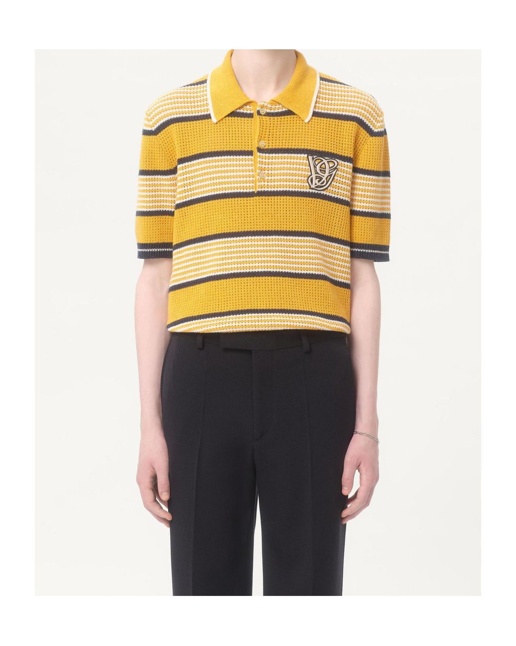 Valentino Yellow Long-Sleeved Linen And Cotton Polo Shirt With Vg Patch for men