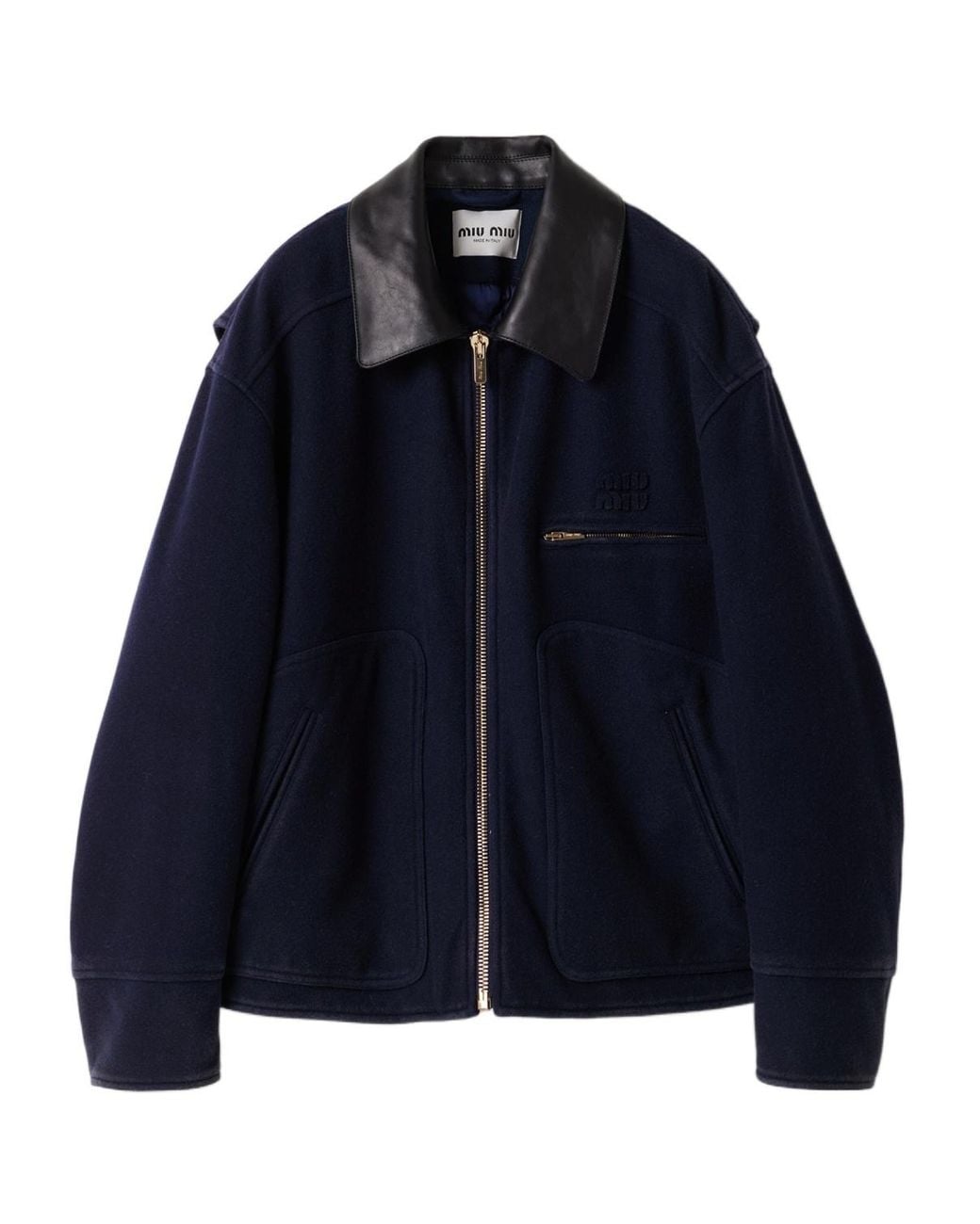 Miu Miu Blue Washed Wool Cloth Blouson Jacket