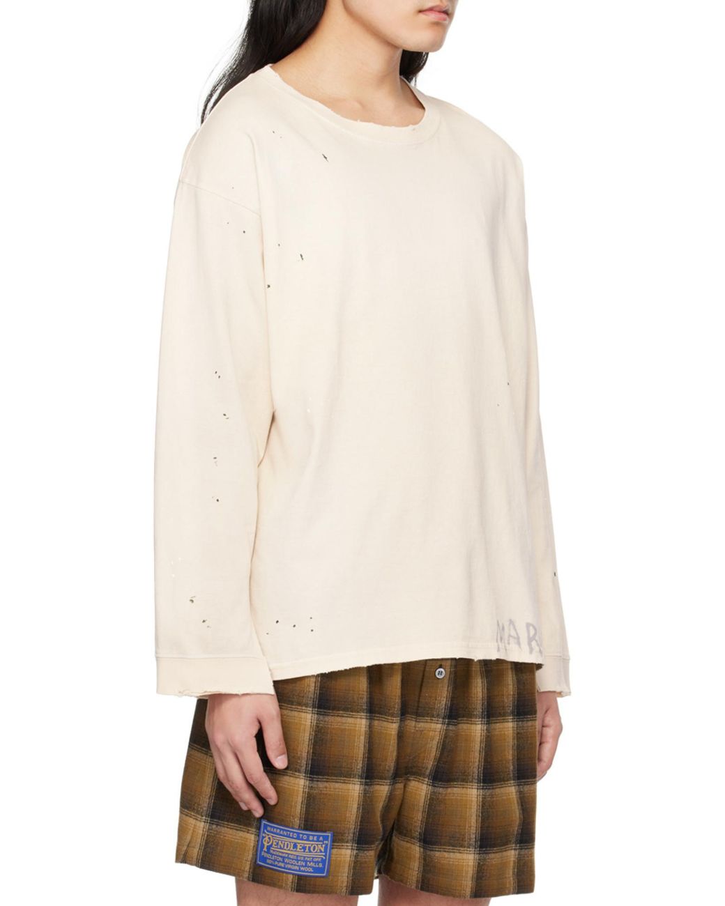 Maison Margiela Natural Logo Printed Long-Sleeved T-Shirt for men