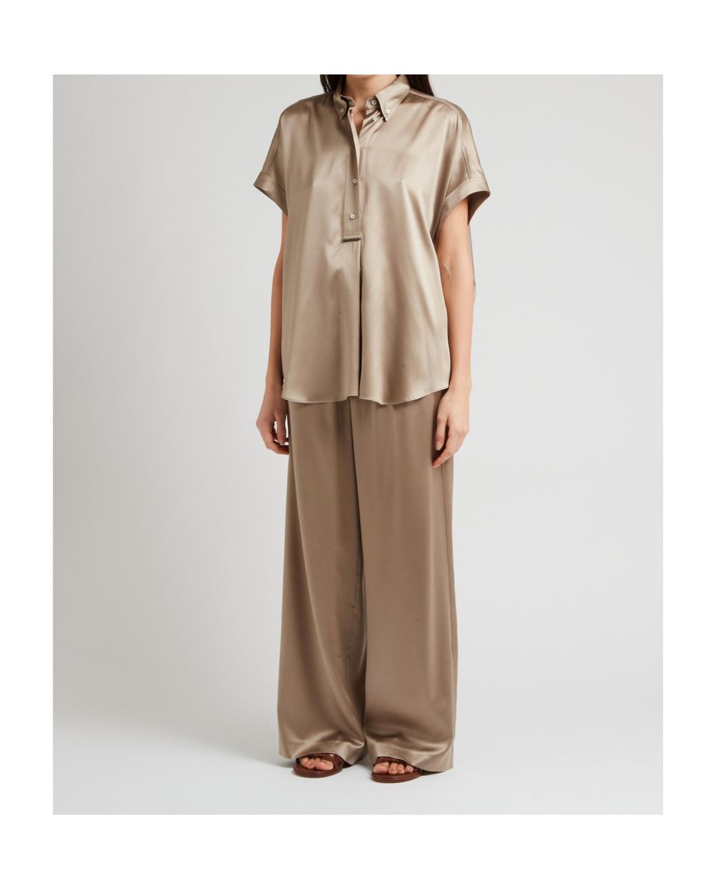 Brunello Cucinelli Gray Short-Sleeved Buttoned Blouse