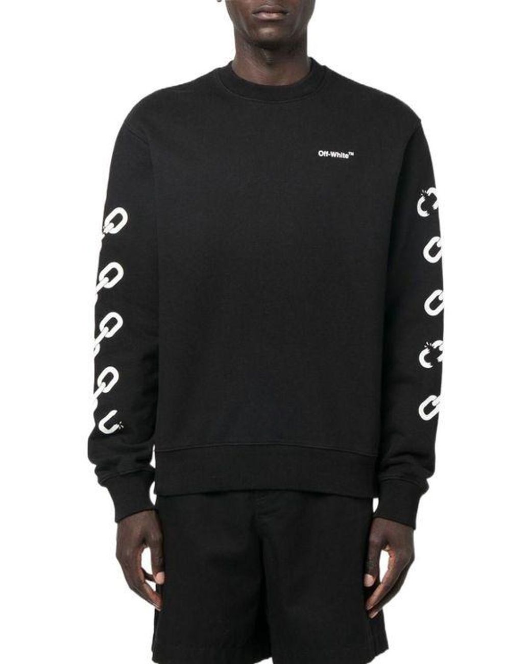 Off-White c/o Virgil Abloh Black Chain Arrow Logo Printed Crewneck Sweatshirt for men