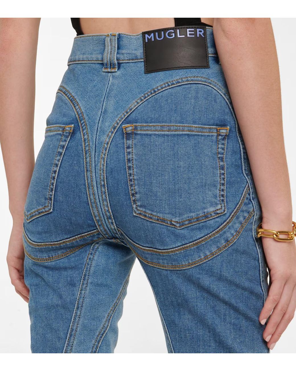 Mugler Blue Sew-On Detail Jeans Leggings