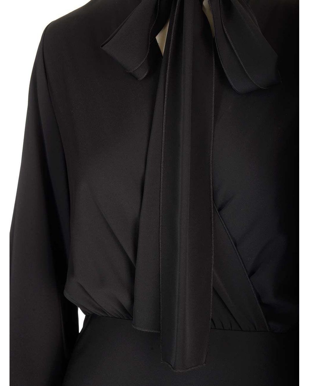 Sportmax Black Pussy-Bow Long-Sleeved Dress