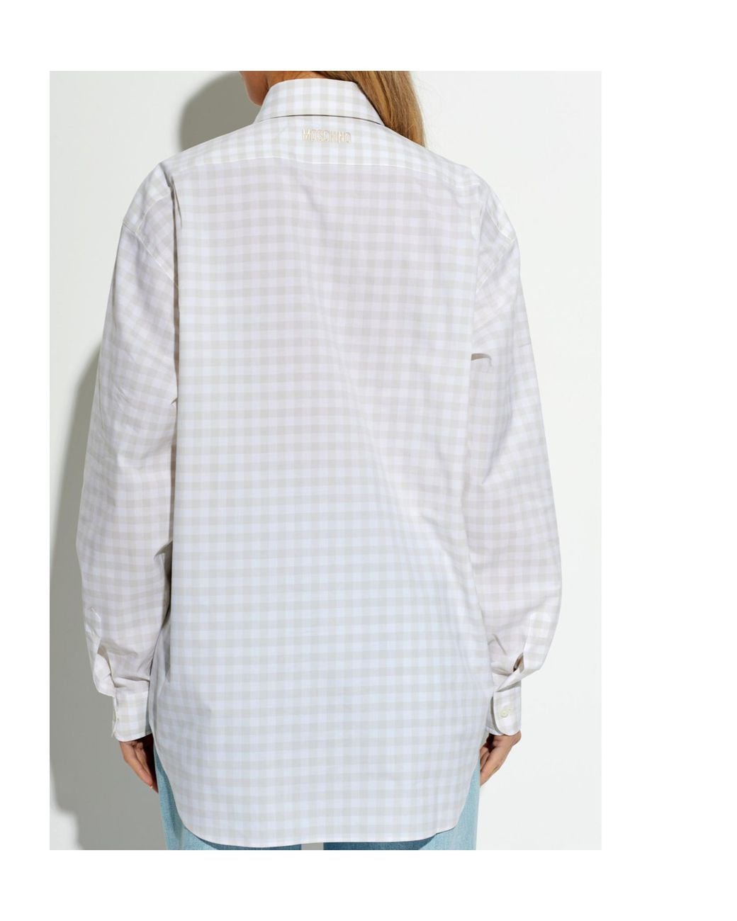 Moschino White Checked Pattern Heart-Detail Shirt