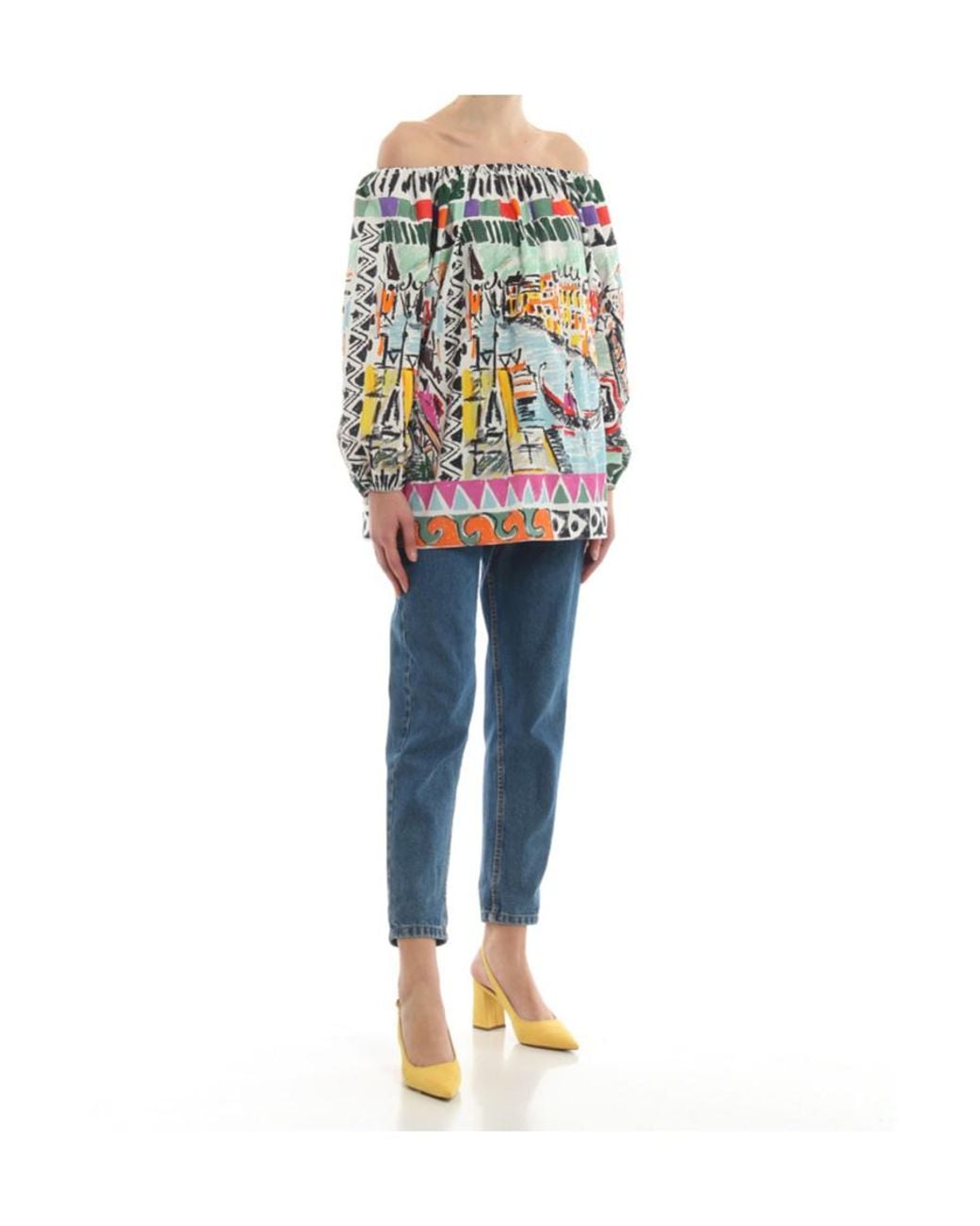 Prada Gray Strapless Print Blouse