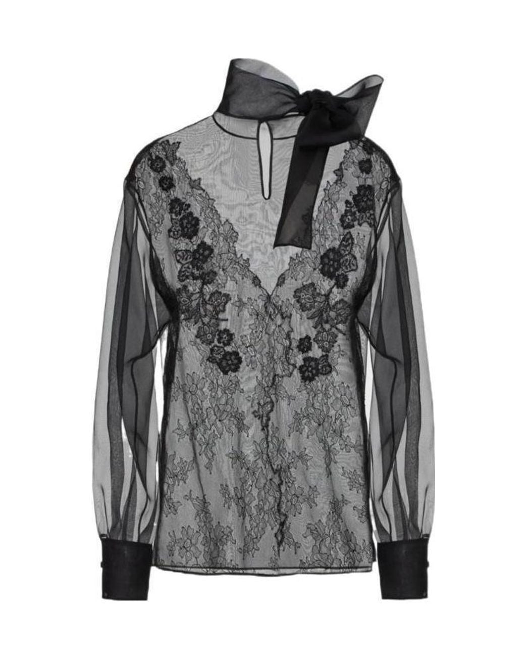 Valentino Gray Lace Long-Sleeved Blouse