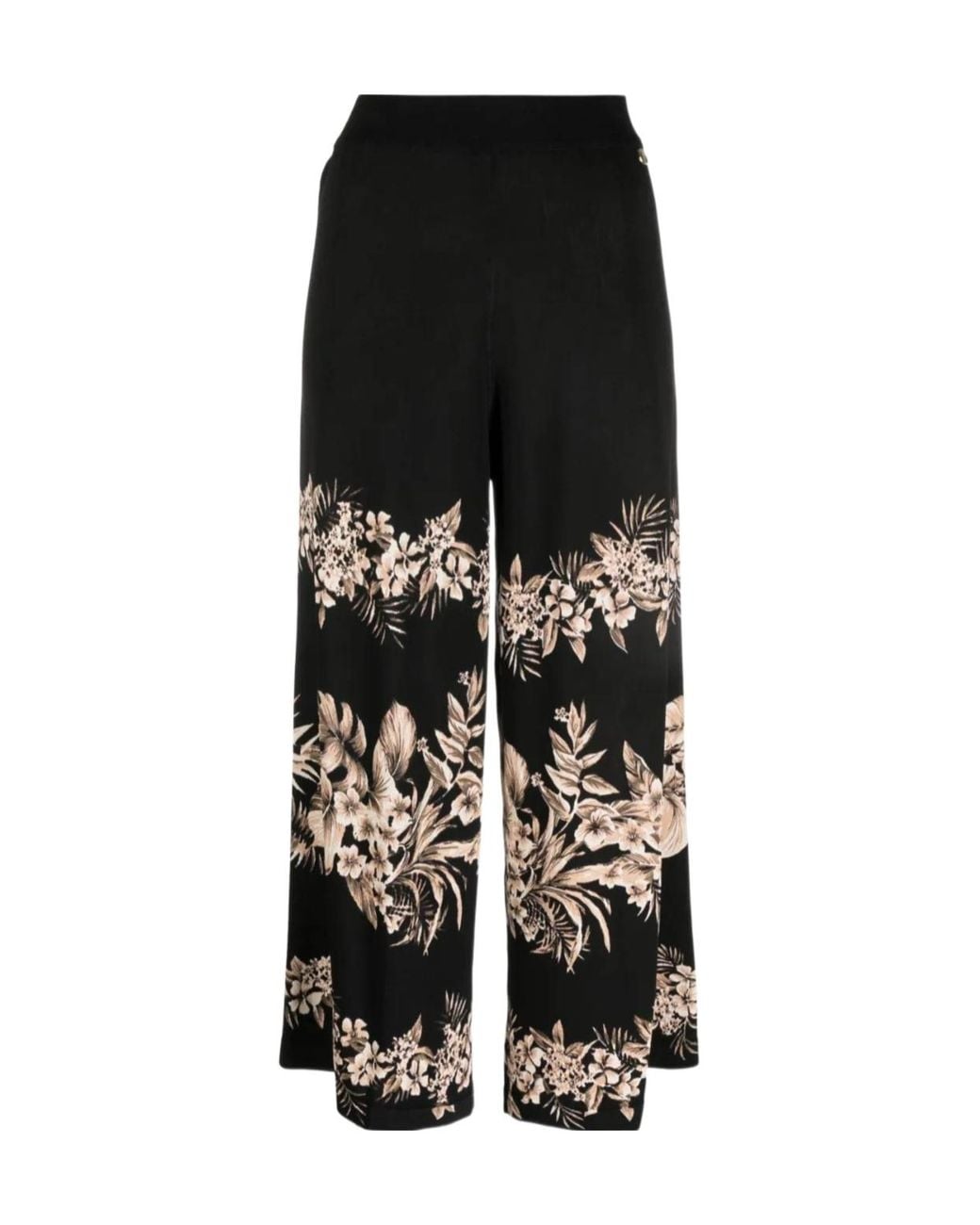 Twinset Black Floral-Motif Cropped Knitted Trousers