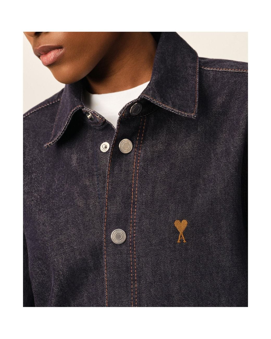 AMI Blue Cotton Denim Shirt Dress With Ami De Coeur