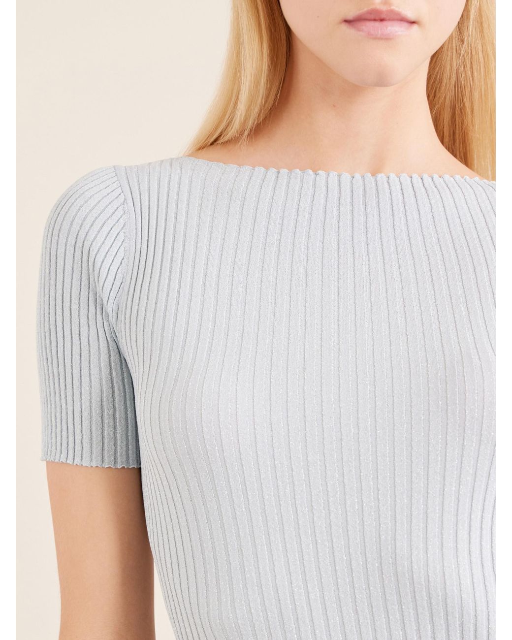Leset White Blake Metallic Ribbed-Knit T-Shirt