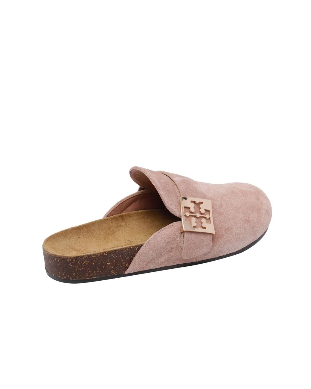 Tory Burch Pink Mellow Metal-Logo Suede Mules