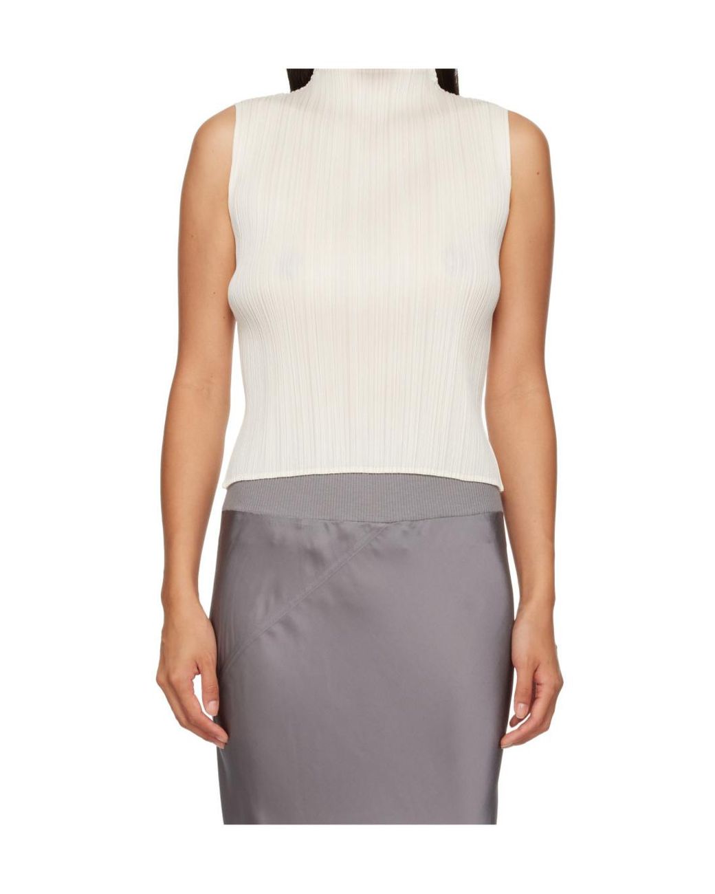 Pleats Please Issey Miyake White Pleats Please Issey Miyake Monthly Colours August Slim Fit Top