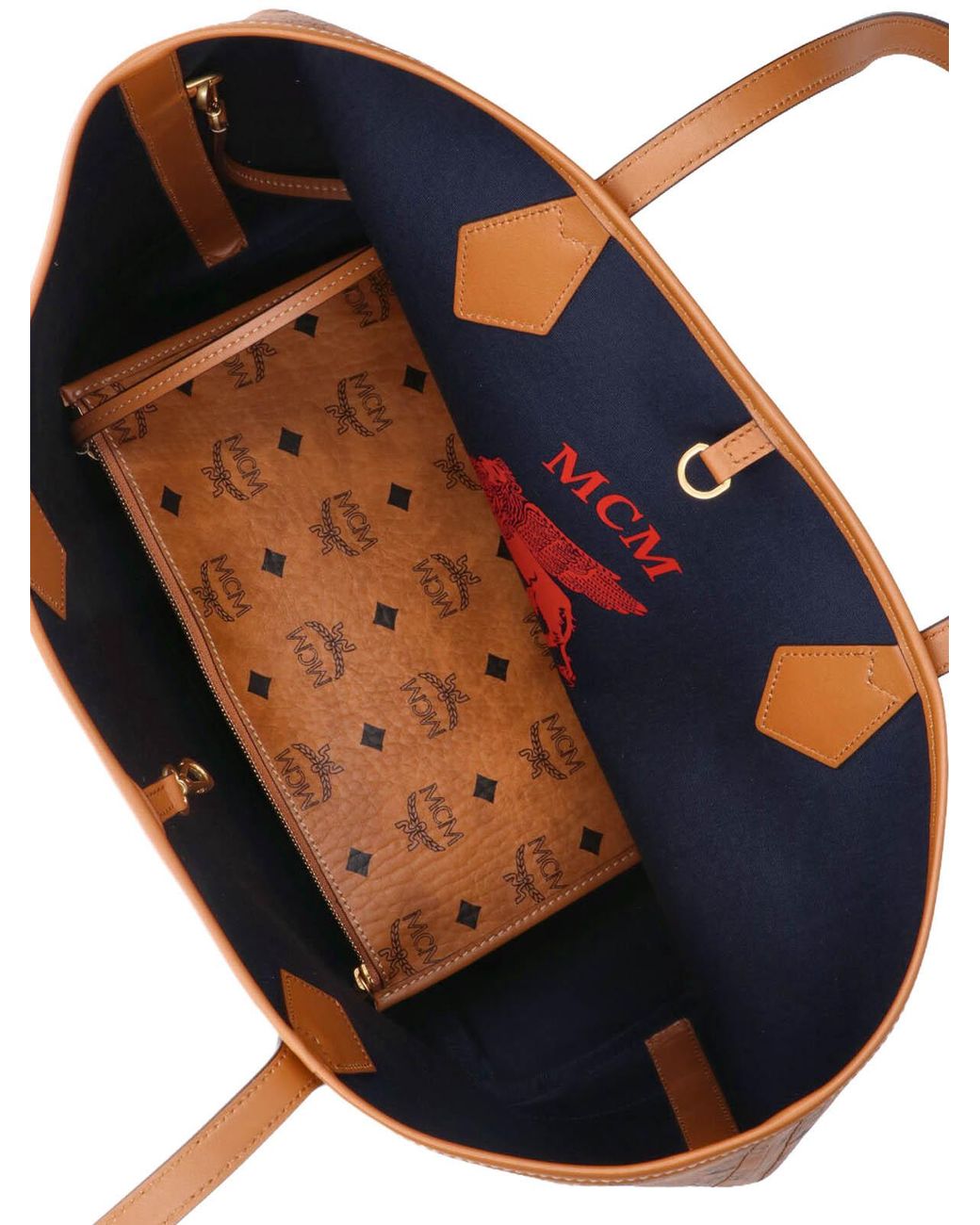 MCM Brown Logo Plaque Monogram Tote Bag