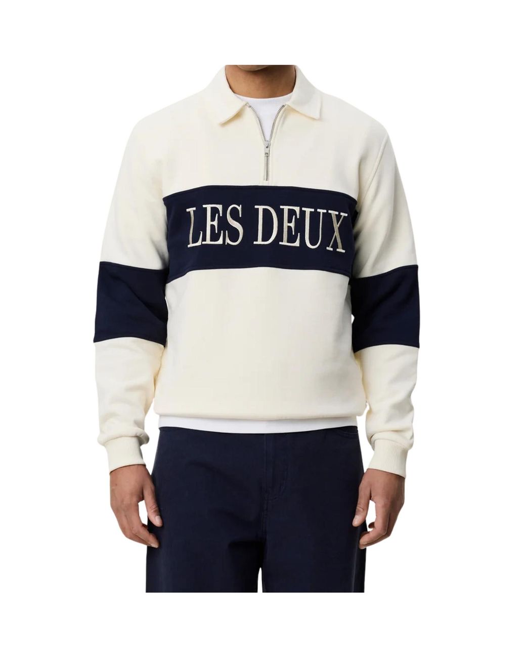 Les Deux Blue Logo-Embroidered Zip-Neck Sweatshirt for men