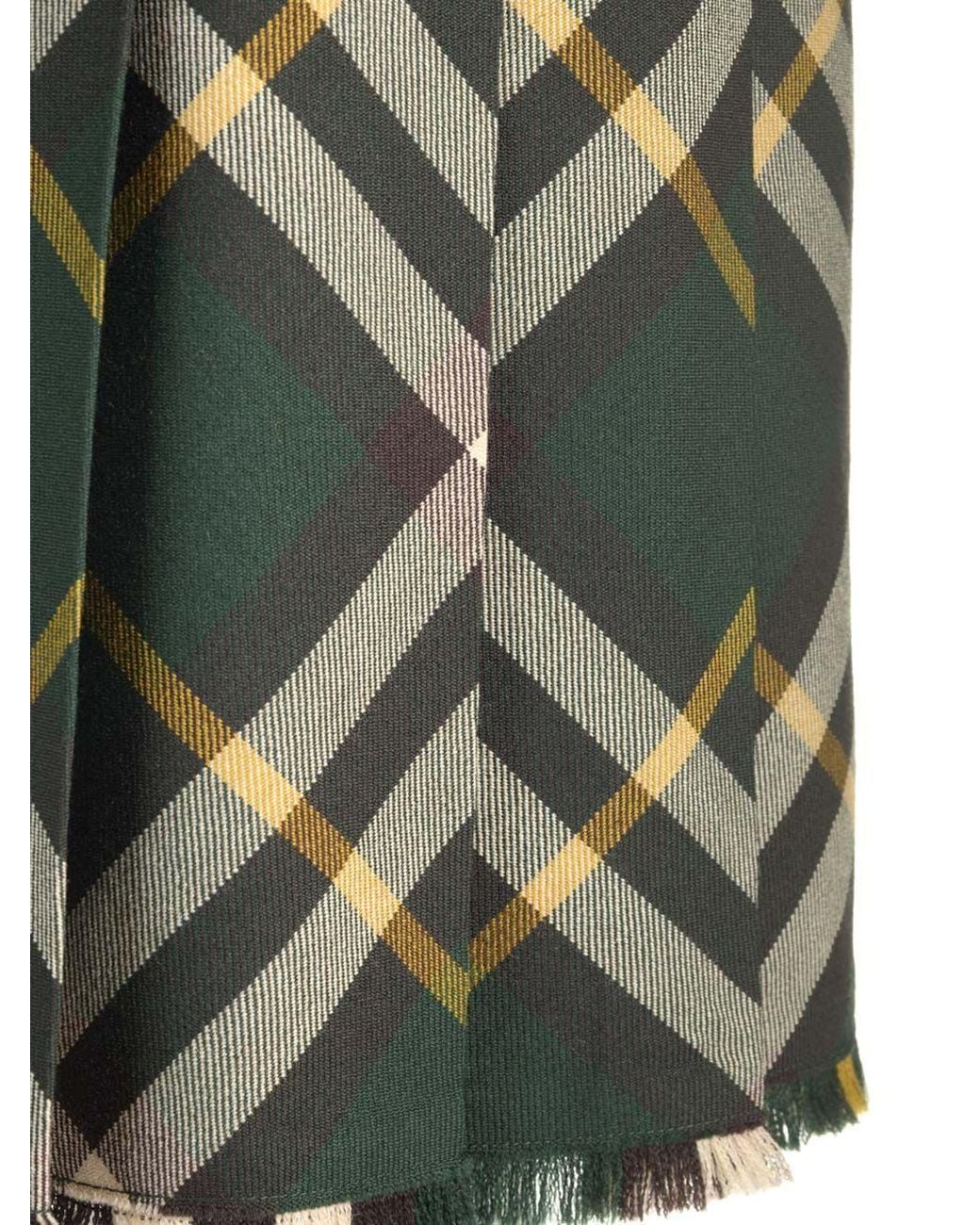 Burberry Green Check Printed Pleated Skirt