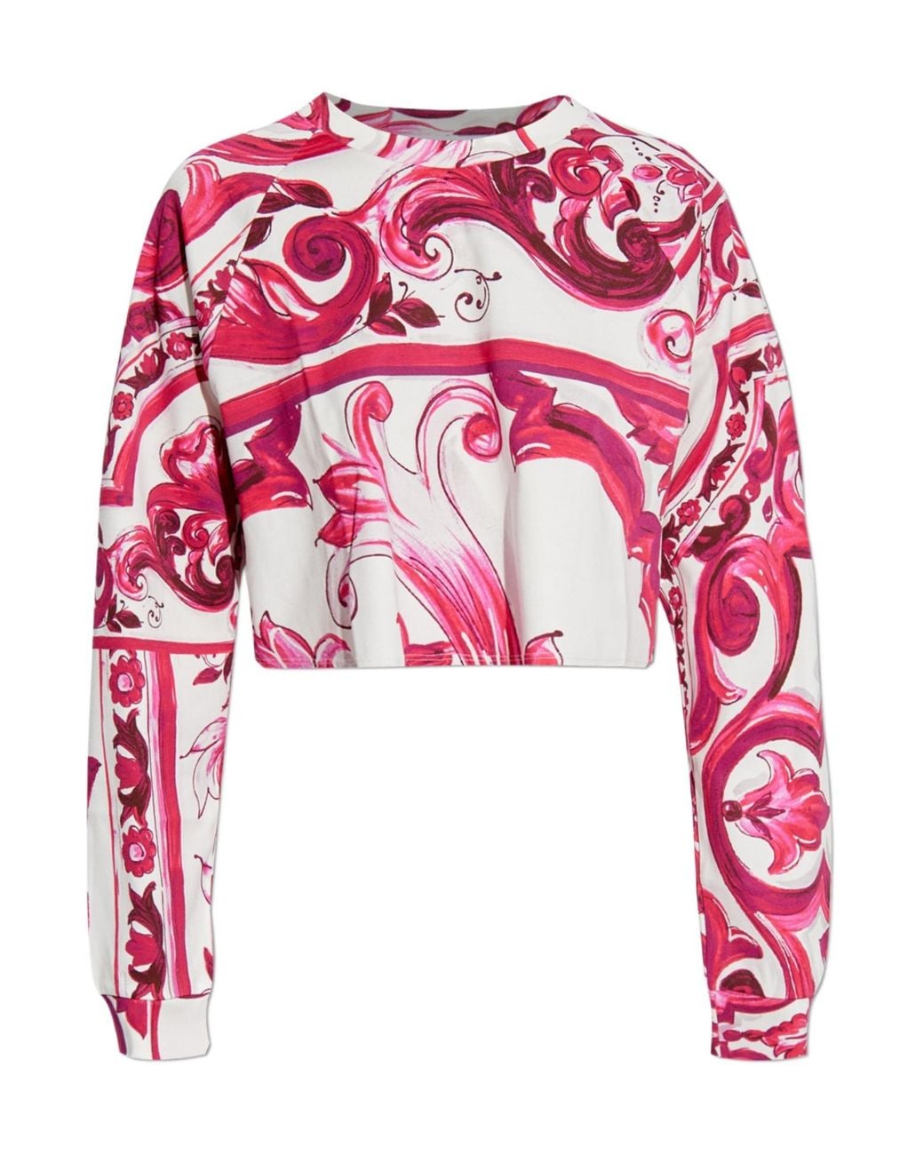 Dolce & Gabbana Pink Majolica Pattern Cropped T-Shirt
