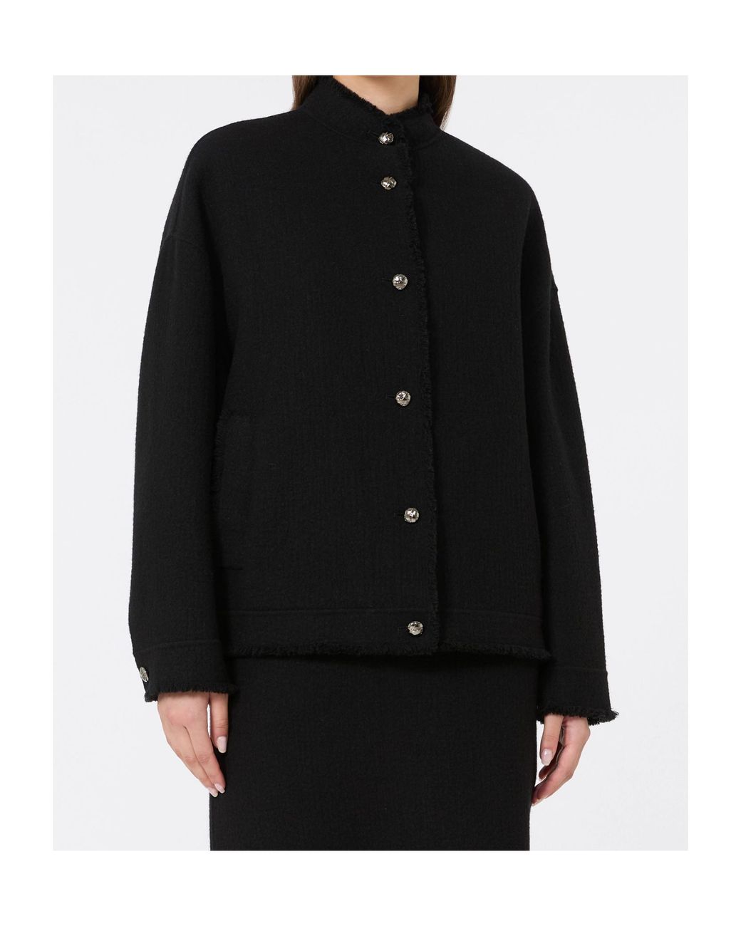 Max Mara Black Double Jersey Wool Bomber Jacket