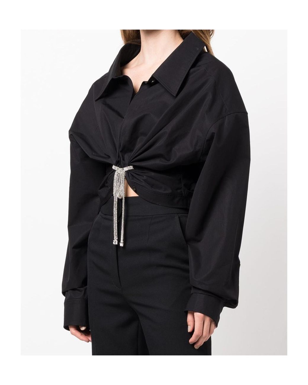 Alexander Wang Black Tie-Fastening Cropped Cotton Shirt