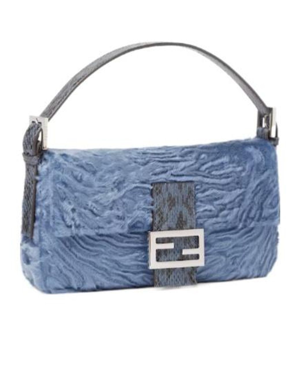 Fendi Blue Baguette 26424 Light Swakara Fur Bag
