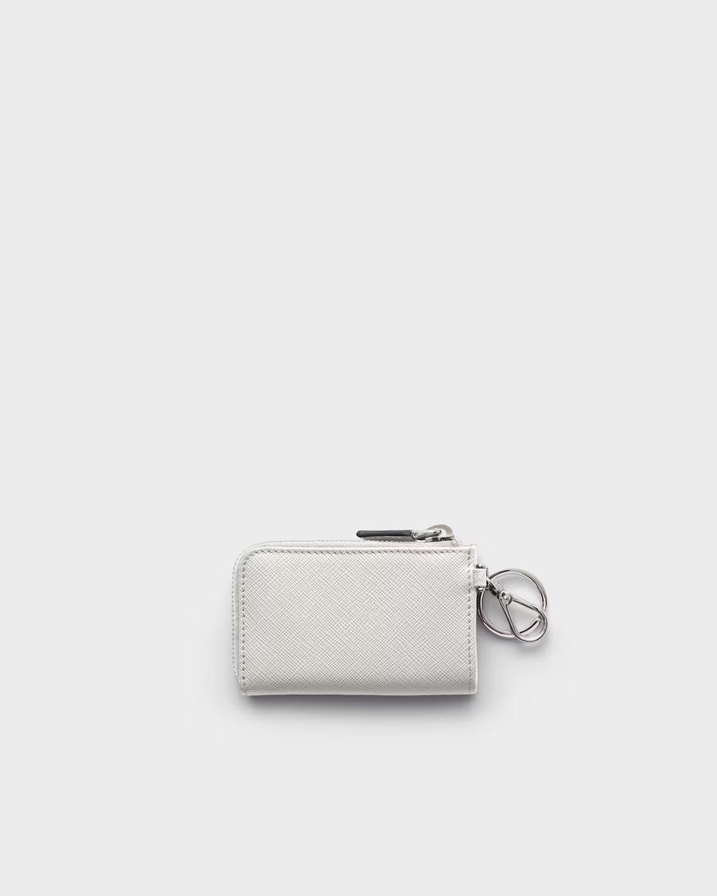 Prada White Saffiano Leather Mini Pouch With Keychain for men