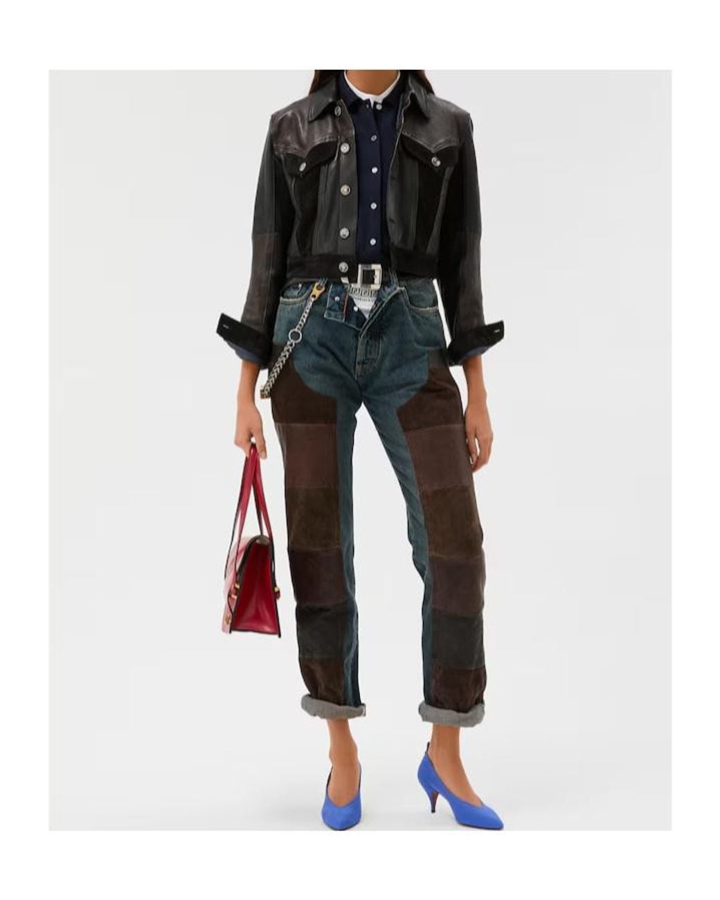 Versace Black Slim Leather Patchwork Jacket