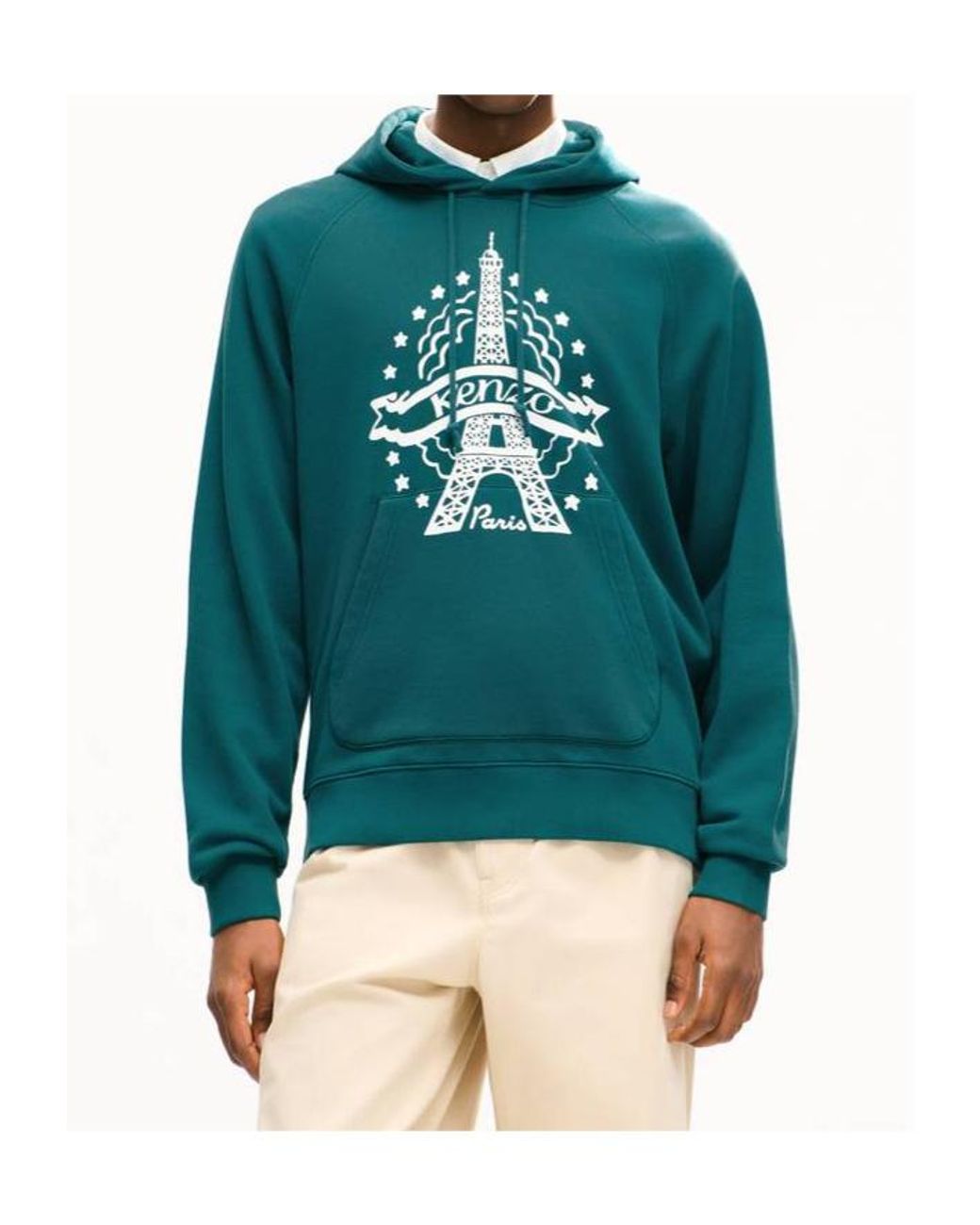 KENZO Green Eiffel Tower Design Hoodie for men