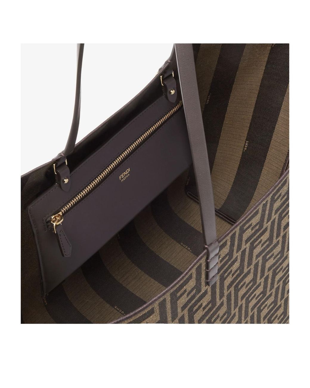 Fendi Brown Tobacco Ff Jacquard And Striped Pequin Fabric Shopper