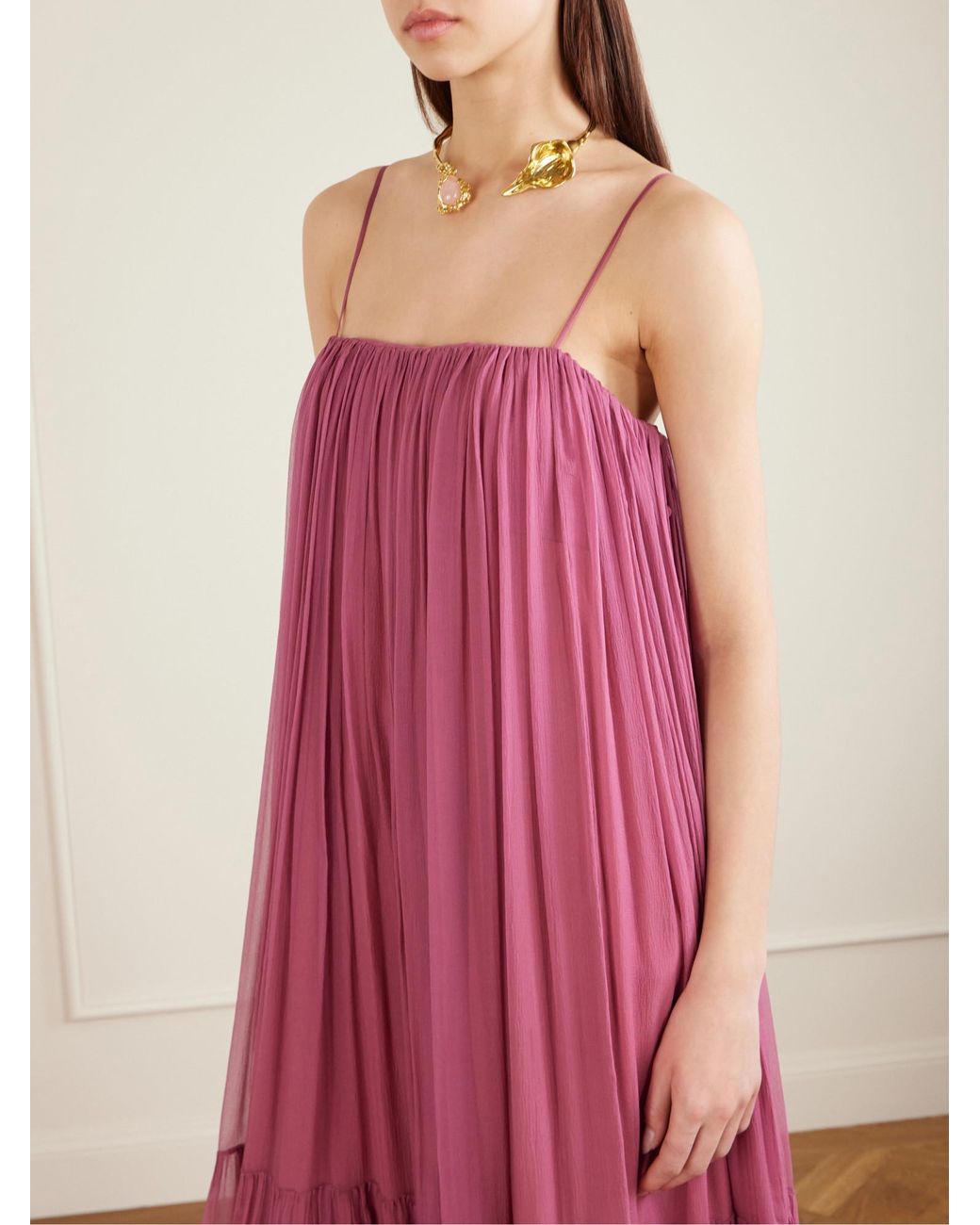 Chloé Purple Chloé Pleated Spaghetti Strap Maxi Dress