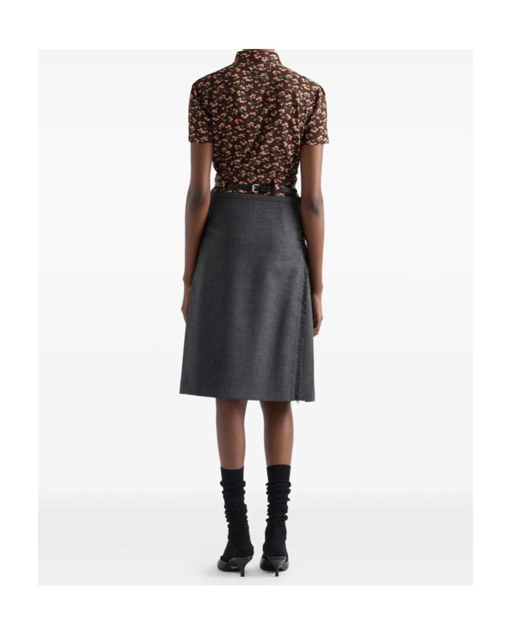 Prada Gray Pleated Midi Skirt