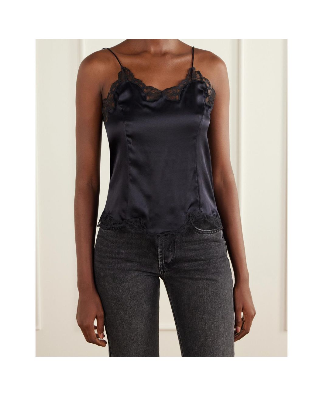 Isabel Marant Black Amael Lace-Trimmed Satin Camisole