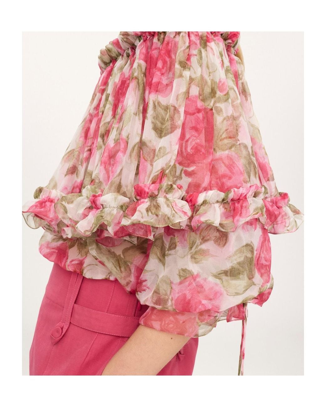 Chloé Pink Chloé Ruffled Floral Off-Shoulder Top