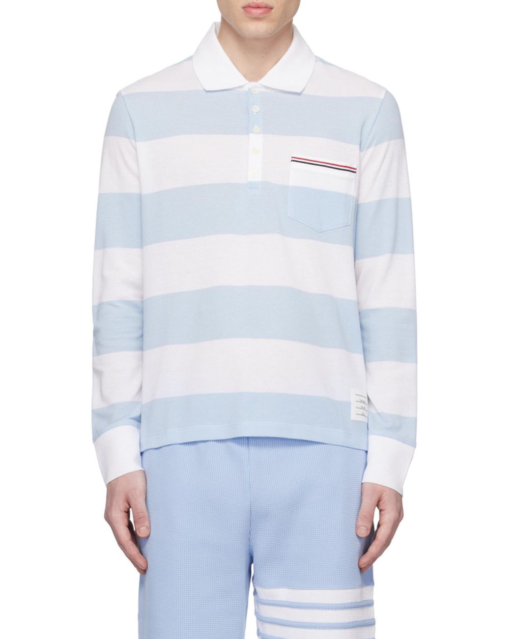 Thom Browne White Striped Long-Sleeved Polo Shirt for men