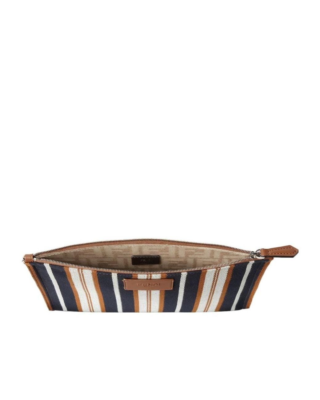 Fendi Black Signature Striped Flat Medium Pouch for men