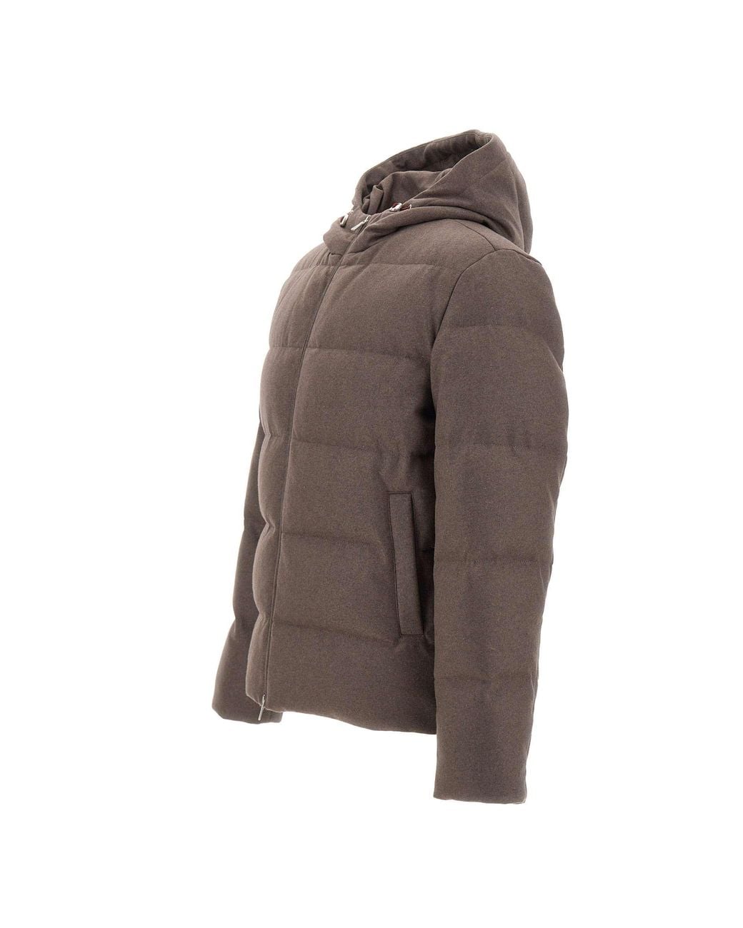 Eleventy Brown Quilted Hooded Down Jacket for men
