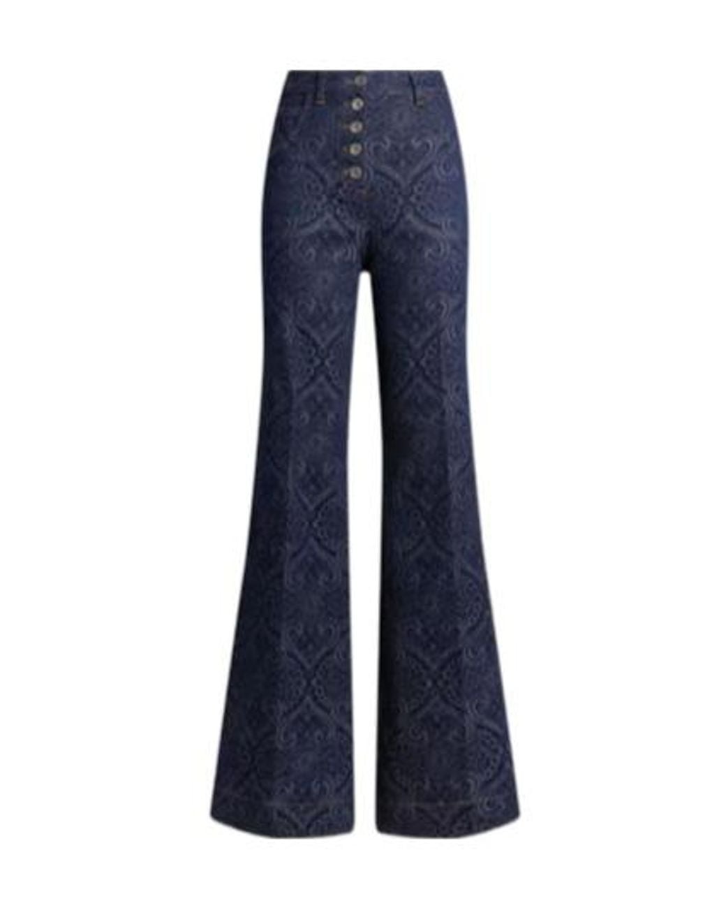 Etro Blue Jacquard Flared Jeans