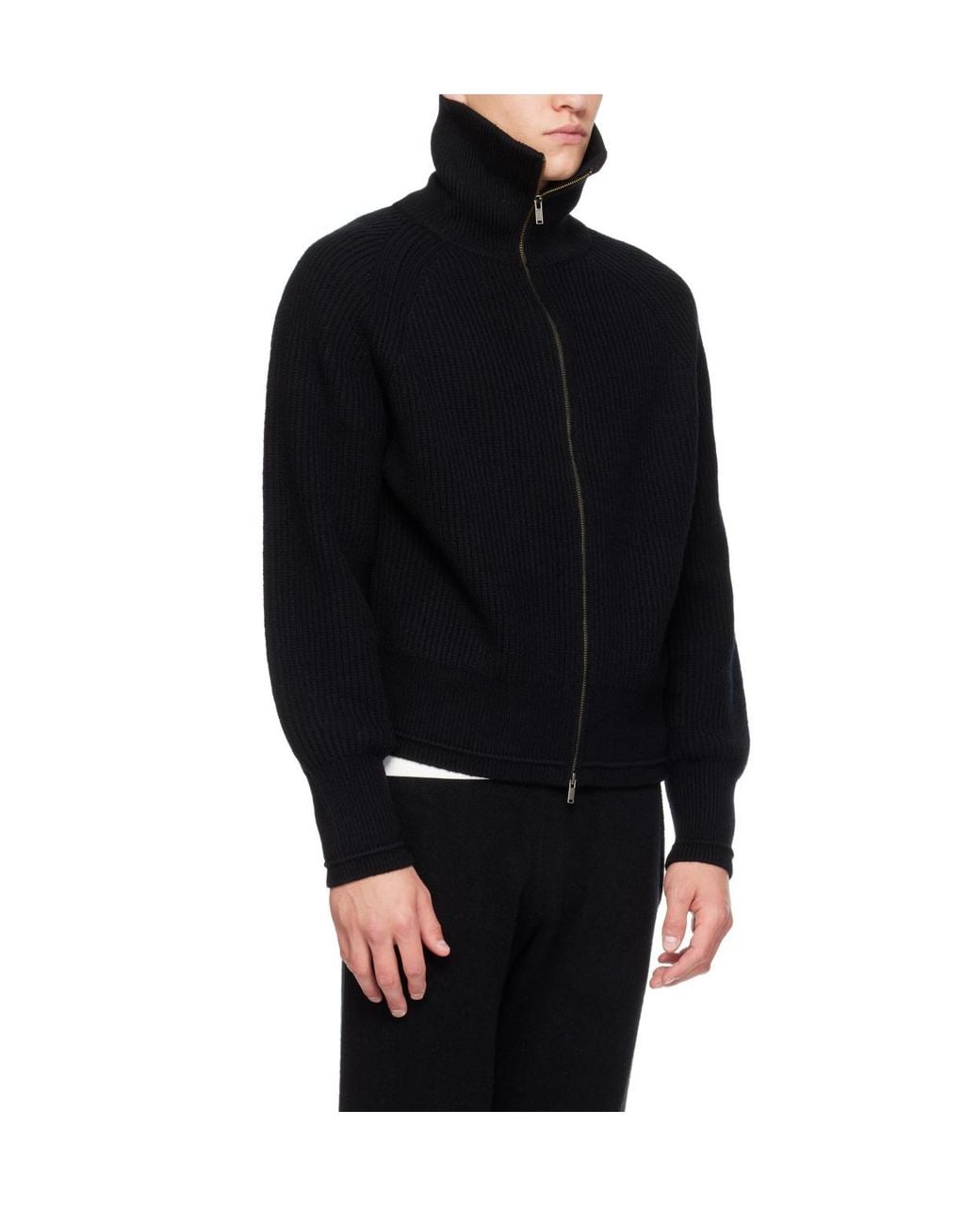 Entire studios Black Ribbed Zip-Up Cardigan for men