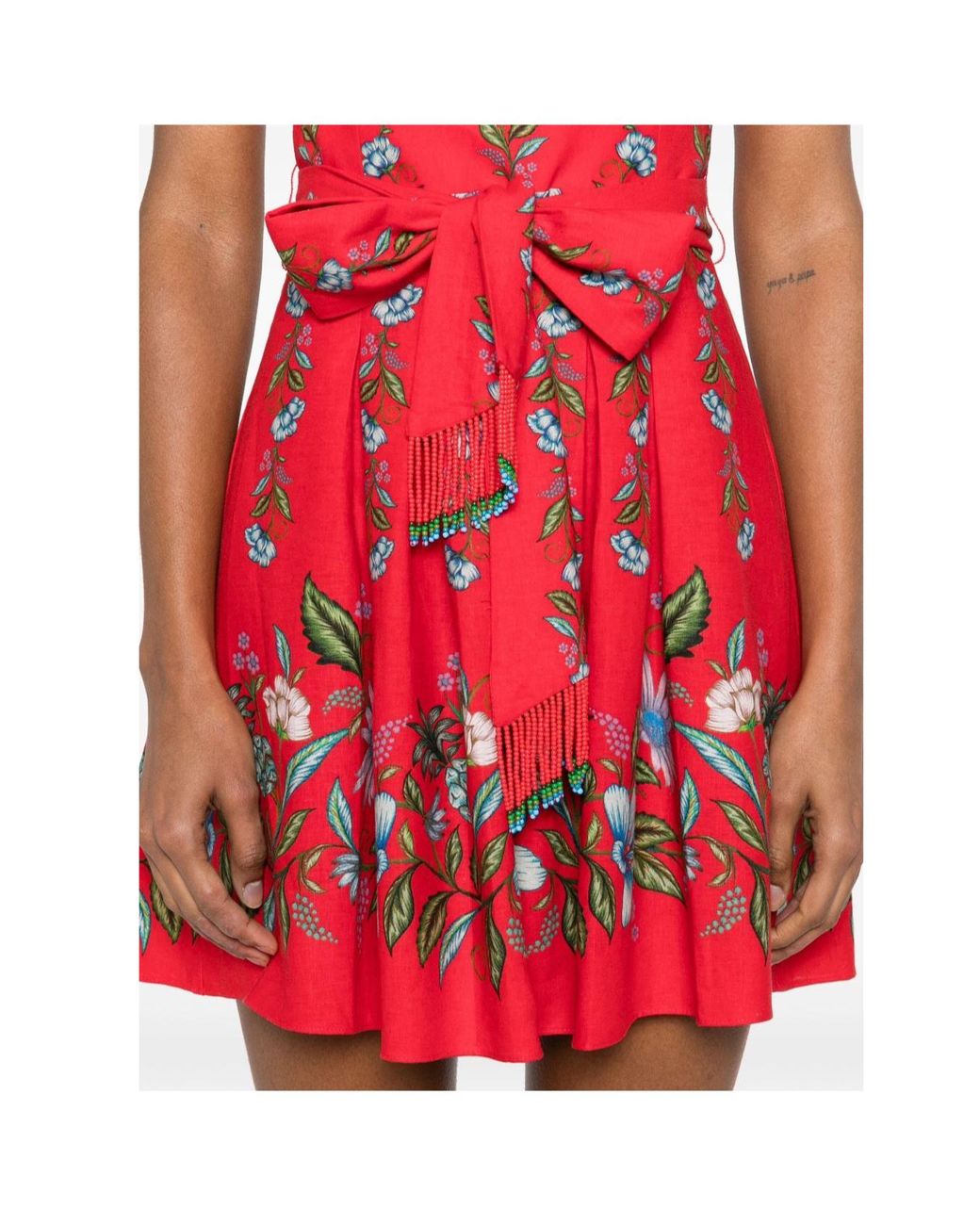 Farm Rio Red Sleeveless Drawstring Mini Dress