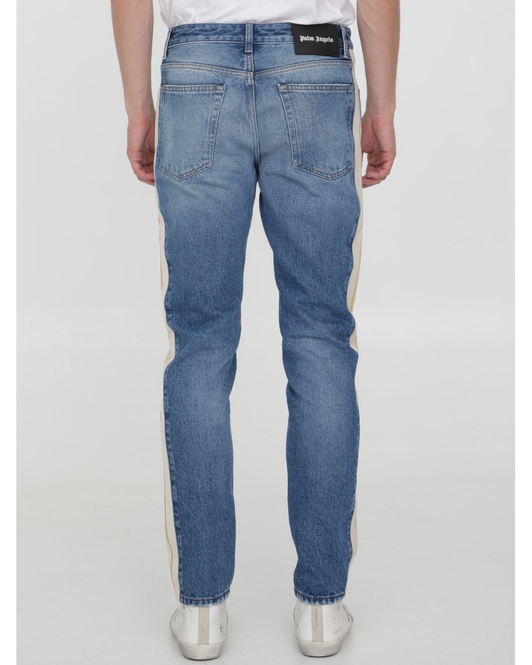 Palm Angels Blue Logo Patch Straight Leg Jeans for men
