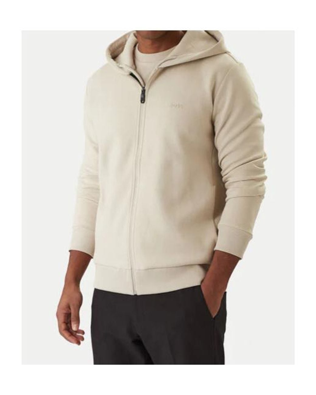 Boss Natural Logo-Detail Zip-Up Hoodie for men