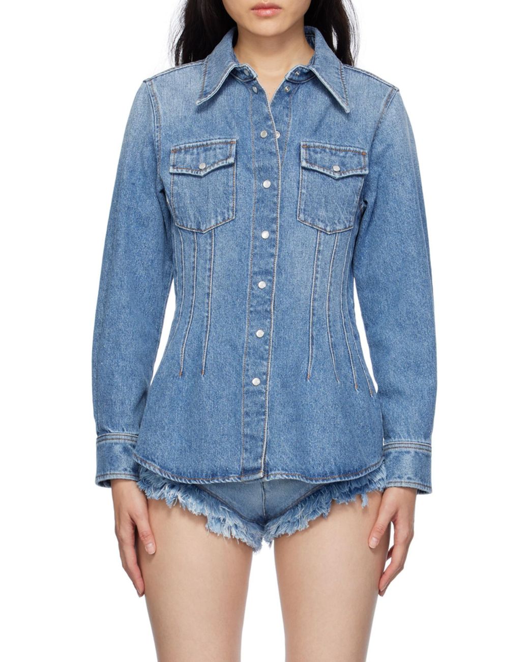 Chloé Blue Chloé Corset Detailed Western Shirt