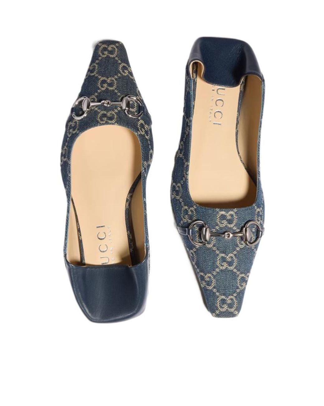 Gucci Blue Vittoria Logo Ballet Flats
