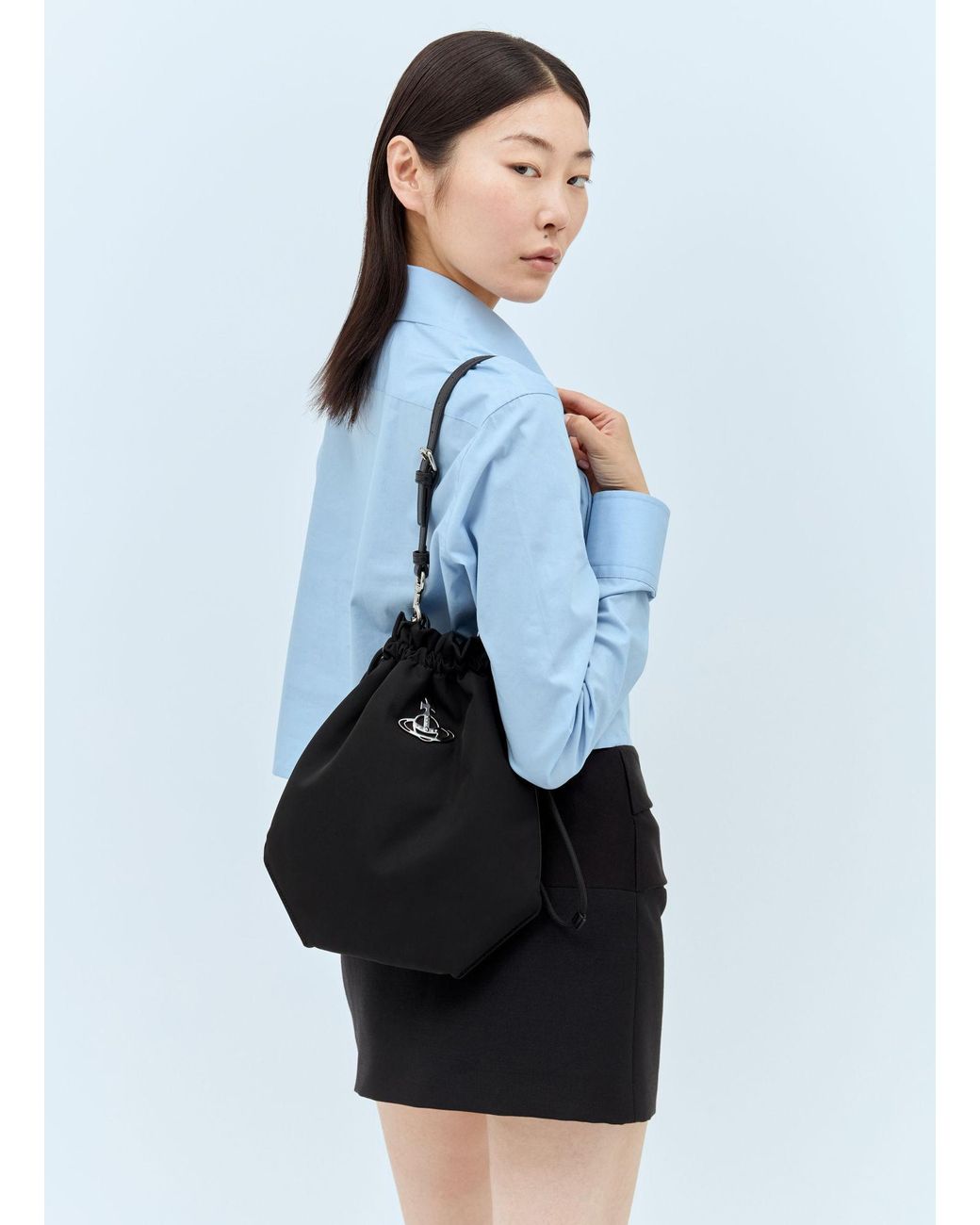 Vivienne Westwood Black Logo Plaque Strapped Tote Bag